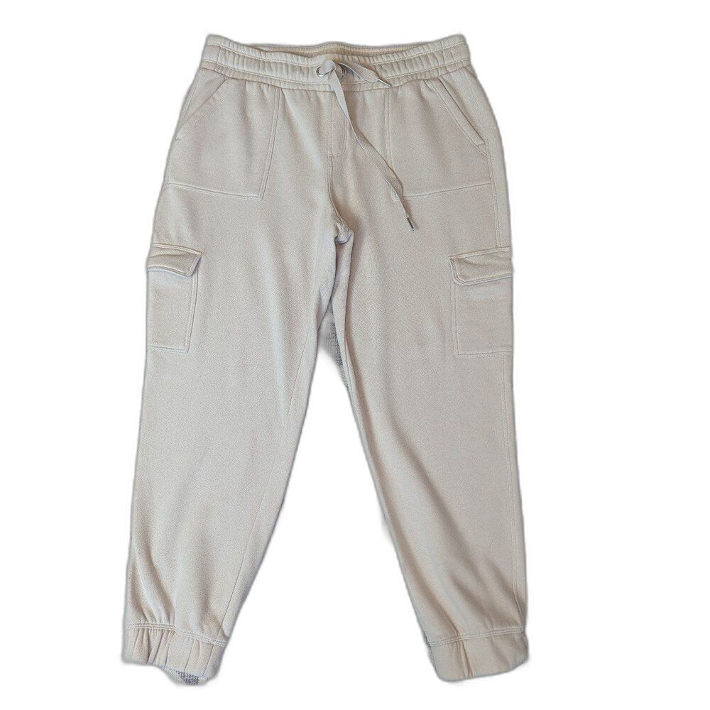 Women's Calvin Klein Relaxed Cargo Joggers Sweatpants Cotton Blend Cream/Beige L